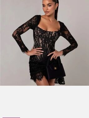 black chiffon mesh corset flower drape mini dress Lace Lure Corset Draped Black Mini Dress